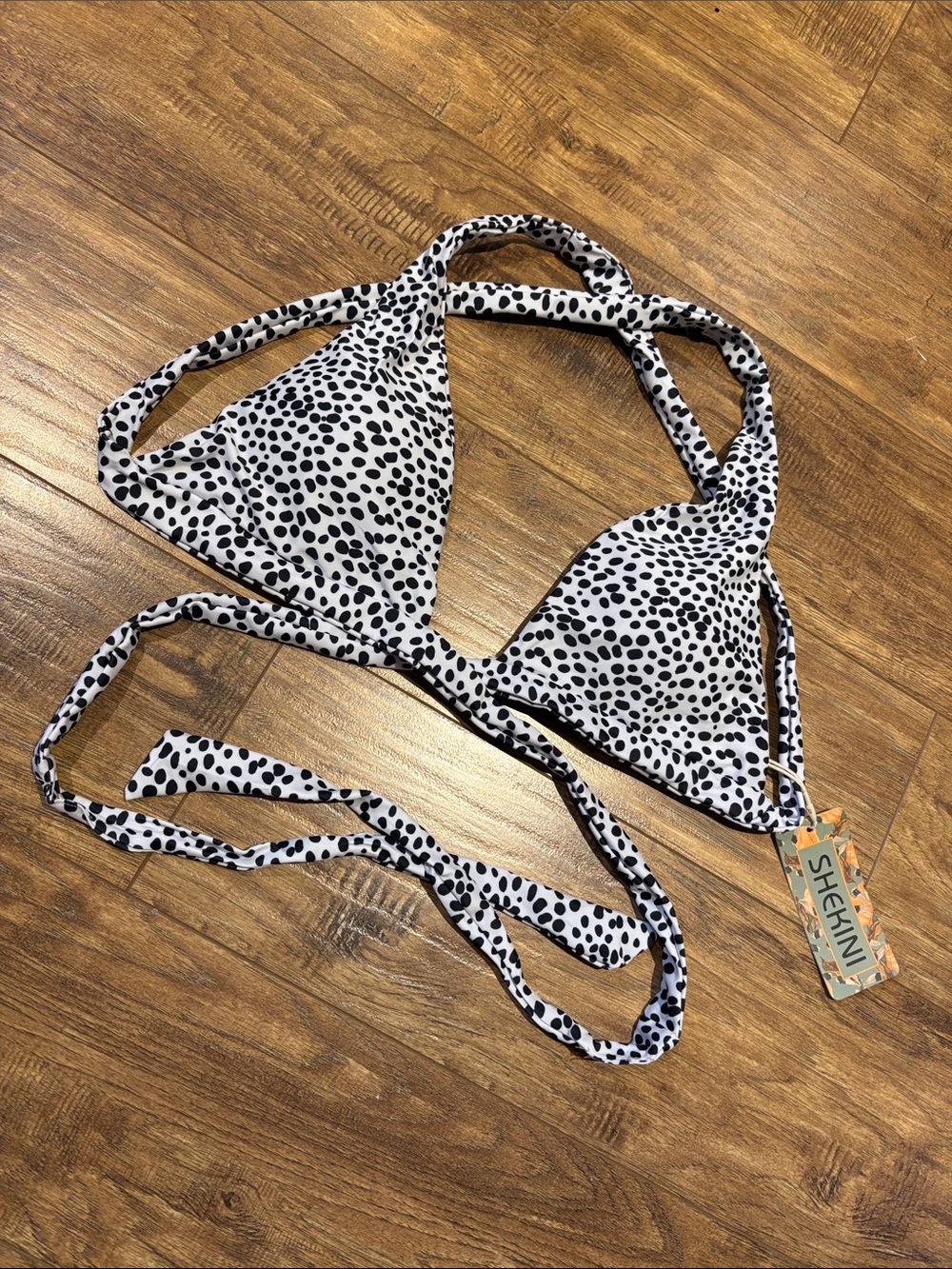 Shekini White & Black Dalmatian Print Triangle Bikini Top